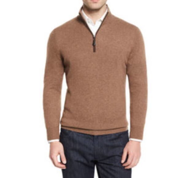 Neiman Marcus Nano Cashmere Gray 1/4 Zipper Sweater Medium - Picture 3 of 6